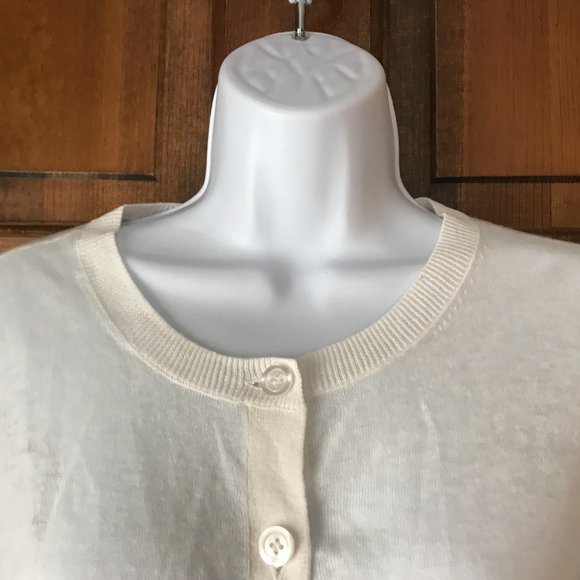 LOFT Lightweight White Button Close Cardigan Sweater Petite Medium - Picture 3 of 12